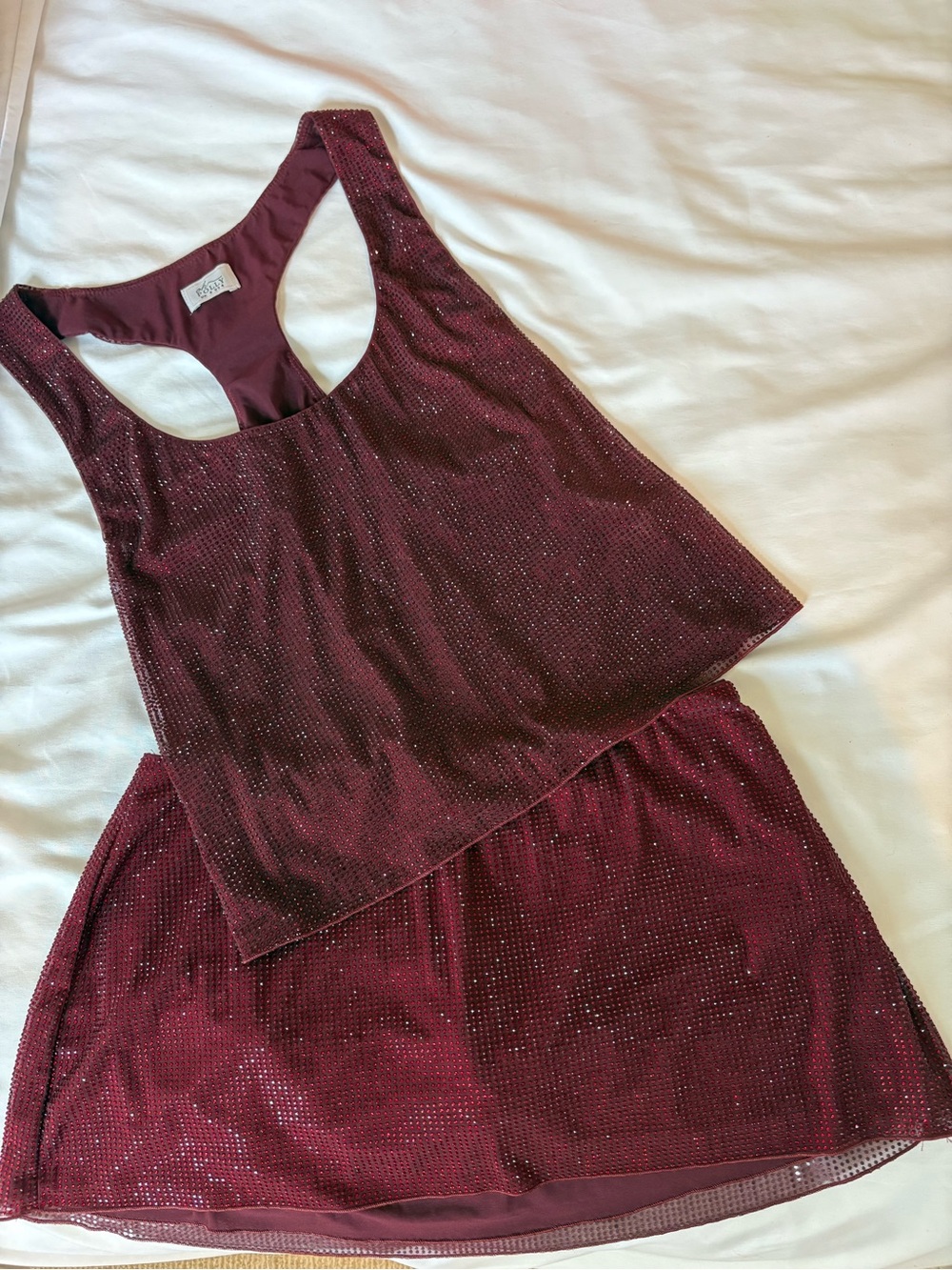 Oh Polly Aine Embellished Racerback Top & Asta A-Line Mini Skirt Set – Burgundy